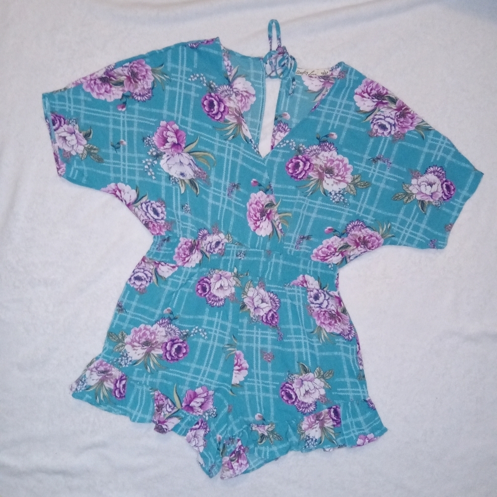 Liberty Love Like New Floral Faux Wrap Back Tie Romper size L